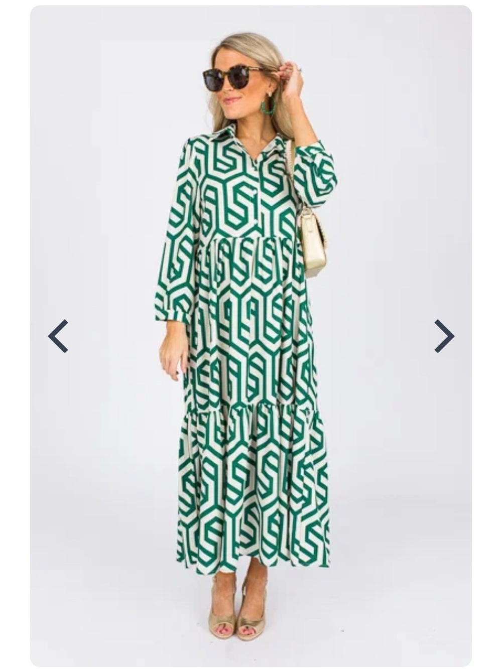 Zara Green and White Geometric Maxi Dress